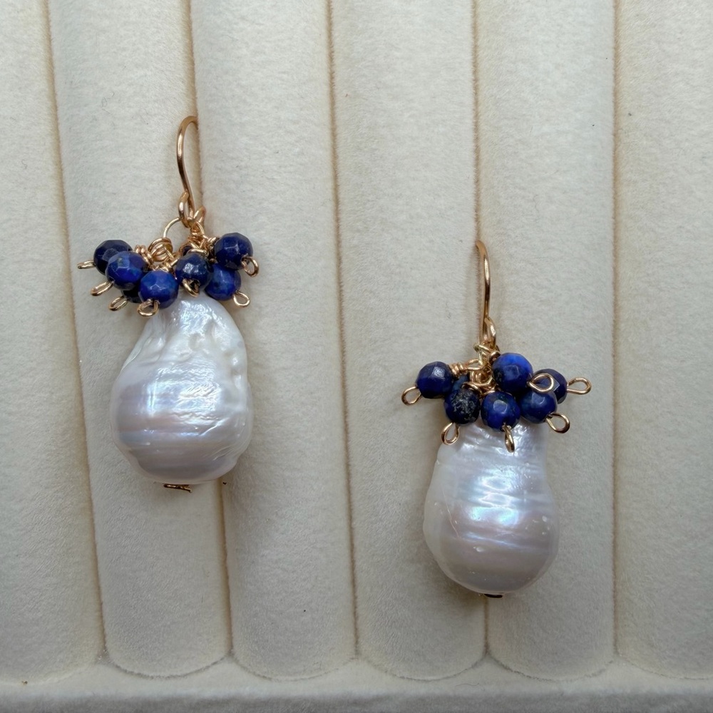 Lapis Pearl Earrings - Picture 5 of 8